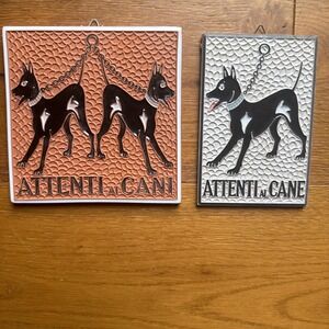 TWO Vintage Italian wall plaque Creazioni Luciano Attenti al Cani Beware of‎ Dog